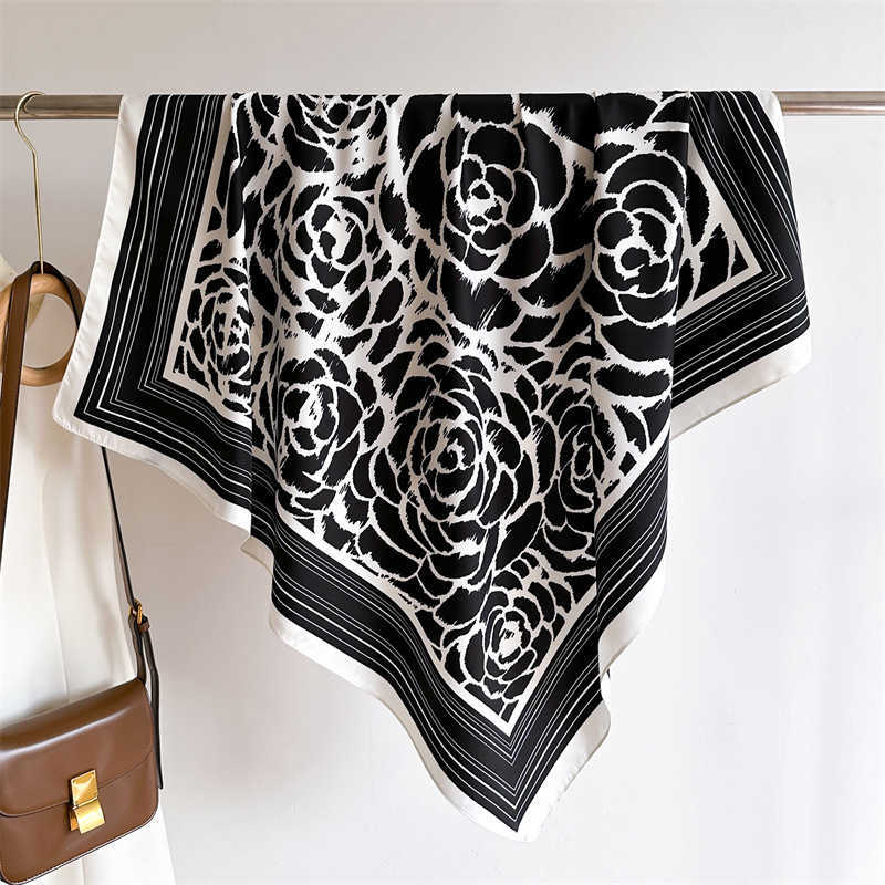 Scarf Simple Line Shawl Twill Silk Large Square Scarf 90cm Autumn Winter Travel Headscarf H250930