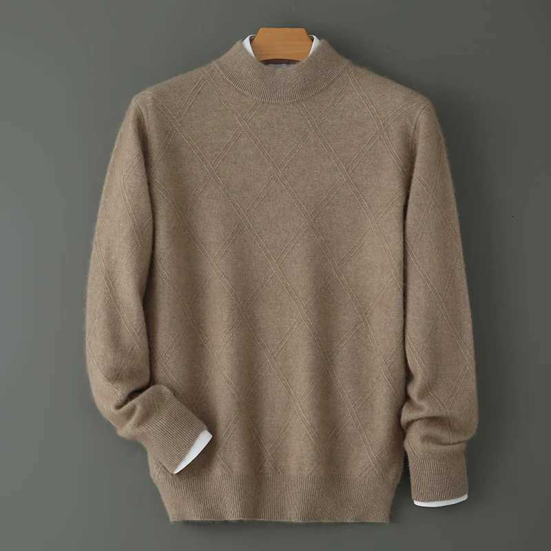 Half High Collar Mens 100 Pure Mink Cashmere Sweater Casual Pullover Winter Thick Knit Long Sleeve Men Fashion Fine Plaid TopXJ250929