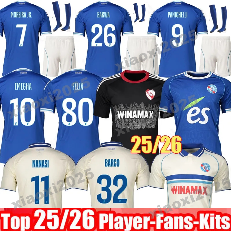 25 26 Maillots RC Strasbourg MOREIRA JR Soccer Jerseys PANICHELLI Maillot De Foot EMEGHA 2025 2026 NANASI BAKWA AMO BARCO OUATTARA FELIX Football Shirts Home 3rd