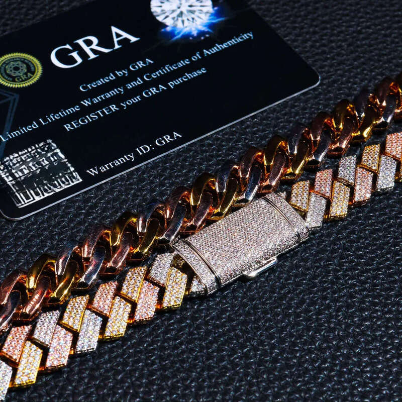 In Stock Drop Shipping Sier Men Rose Gold Solid Heavy Thick 13MM Iced Out Dia VVS D Color Moissanite Cuban Chain