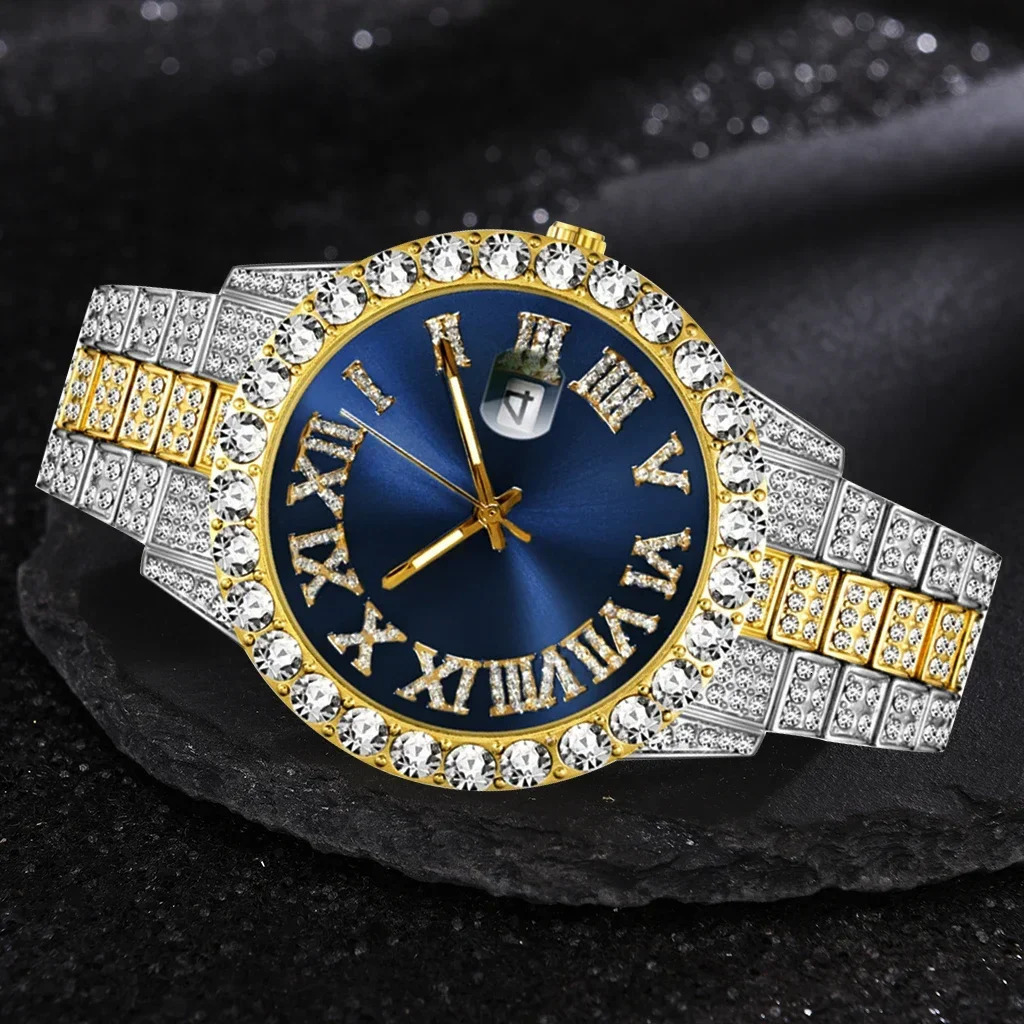 Iced Out Watch Men Full Diamond Mens Watches CZ Quartz Mens Watch Waterproof Hip Hop Male Clock Gift for Men 250928