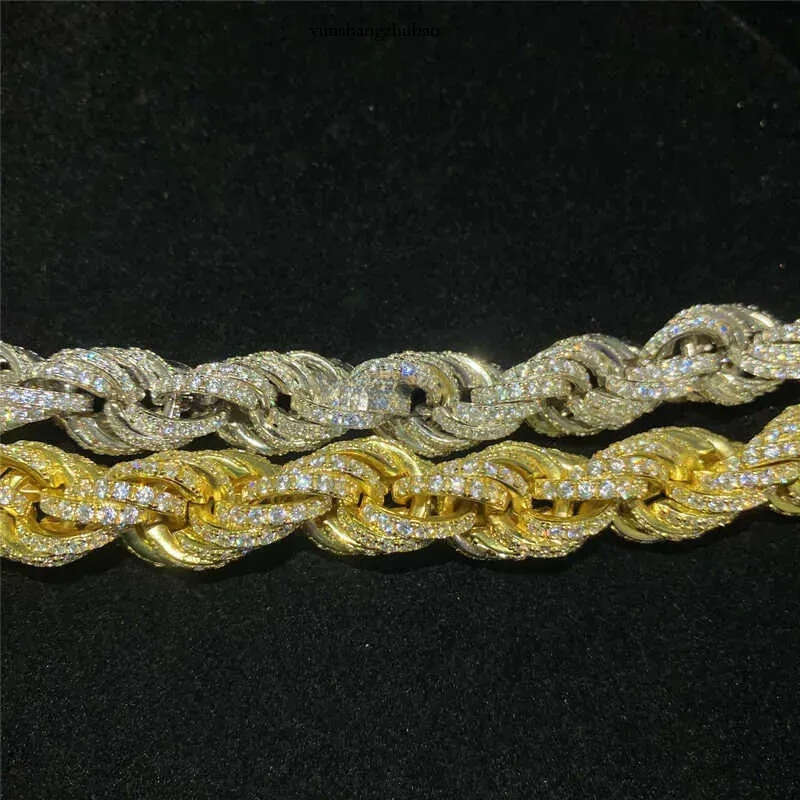 Twisted Moissanite S 10k 14k Solid Gold Hip Hop Men Jewelry Cuban Necklace Iced Out Vvs Dia Rope Chain