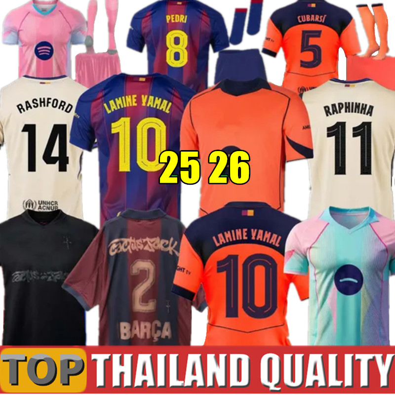 25 26 LAMINE YAMAL RASHFORD soccer jerseys LEWANDOWSKI CUBARSI GAVI RAPHINHA FERRAN 2025 2026 football shirt PEDRI KOUNDE men women kids kit long sleeve Cactus Jack