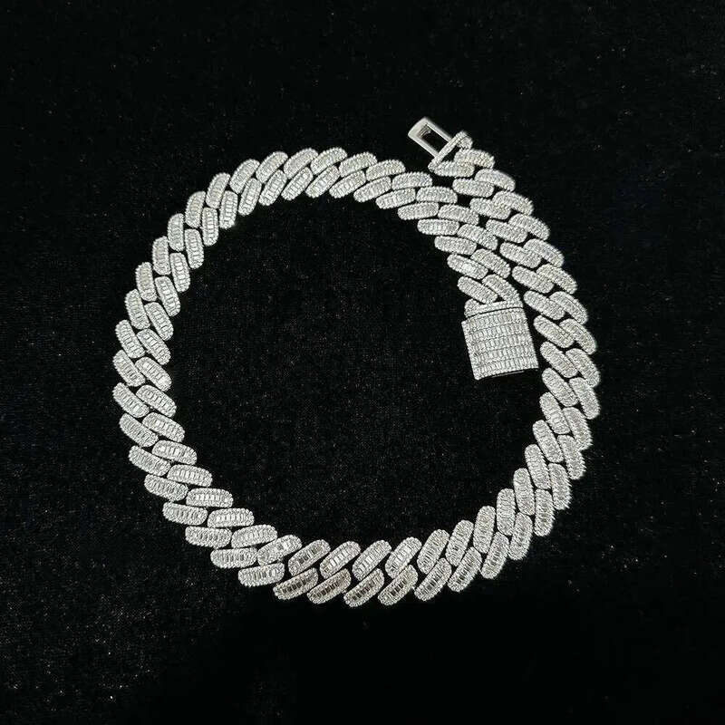 hip hop jewelry cuban link chain 15mm s sier fashion necklace iced out fully vvs baguette moissanite dia men necklaces