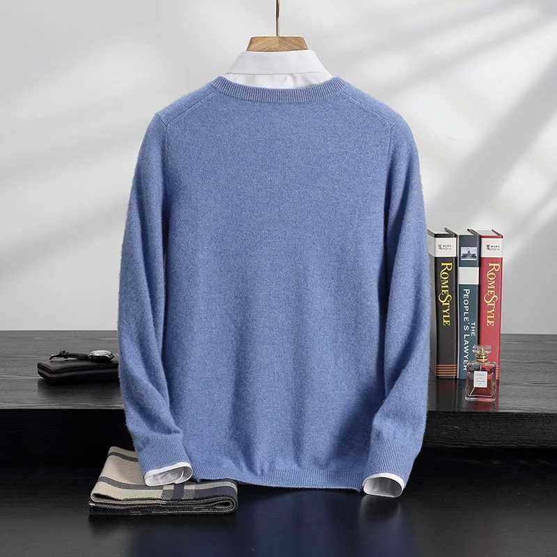 AutumnWinter New Mens 100 Cashmere Pullover Business Casual Solid Knitted Sweater Loose Vneck Tops Basic Thick Warm JumperXJ250929