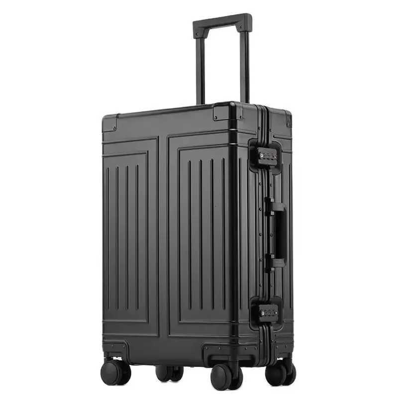 Aluminum Suitcase Metal Luggage 2030 inch Suitcase Trip Cabin Password Trolley Case Almg Alloy Travel Wheeled LuggageL250929
