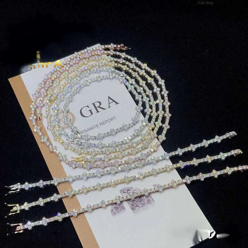 Designer 3mm New Style Hip Hop Moissanite Tennis Chain Bracelet Pass Dia Tester GRA Sier vvs tennis moissanite chain women&mens fashion cuban k neckla