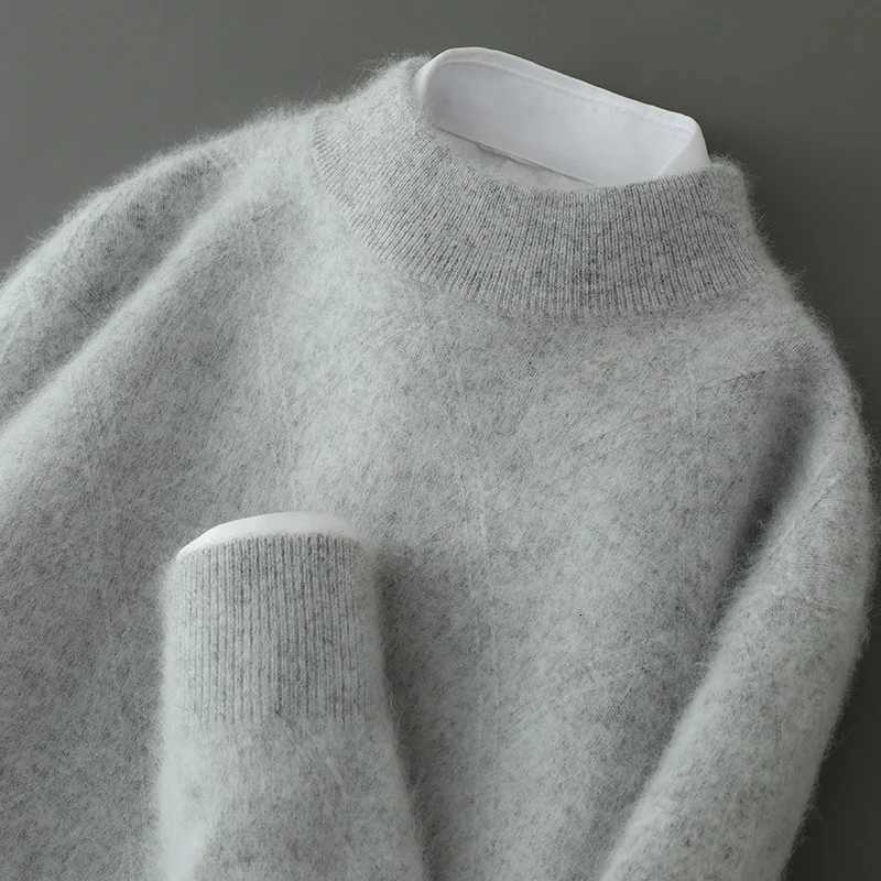 Half High Collar Mens 100 Pure Mink Cashmere Sweater Casual Pullover Winter Thick Knit Long Sleeve Men Fashion Fine Plaid TopXJ250929