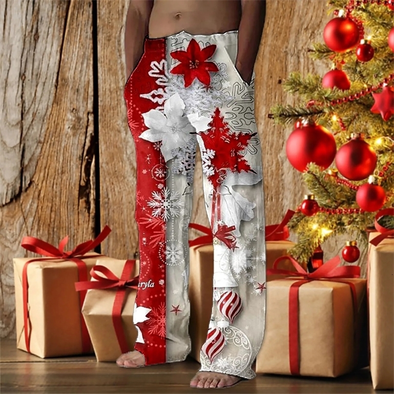 Mens Christmas Long Pants Casual Festive Special Tie Dye Layered Snowflake Santa Printed Bottom Holiday Pantalones 241022