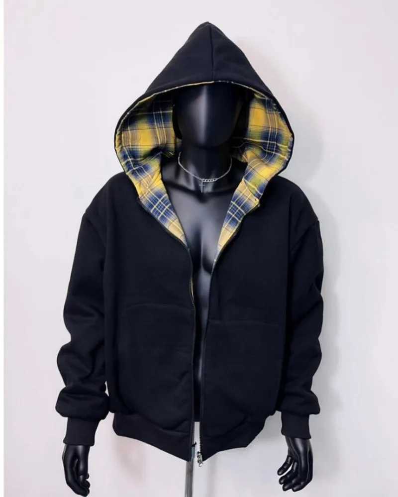 n Retro DoubleSided Plaid Cotton Zipper Sweatshirt Mens Y2K New Harajuku HipHop Gothic Couple Casual Joker Street Wear S25930