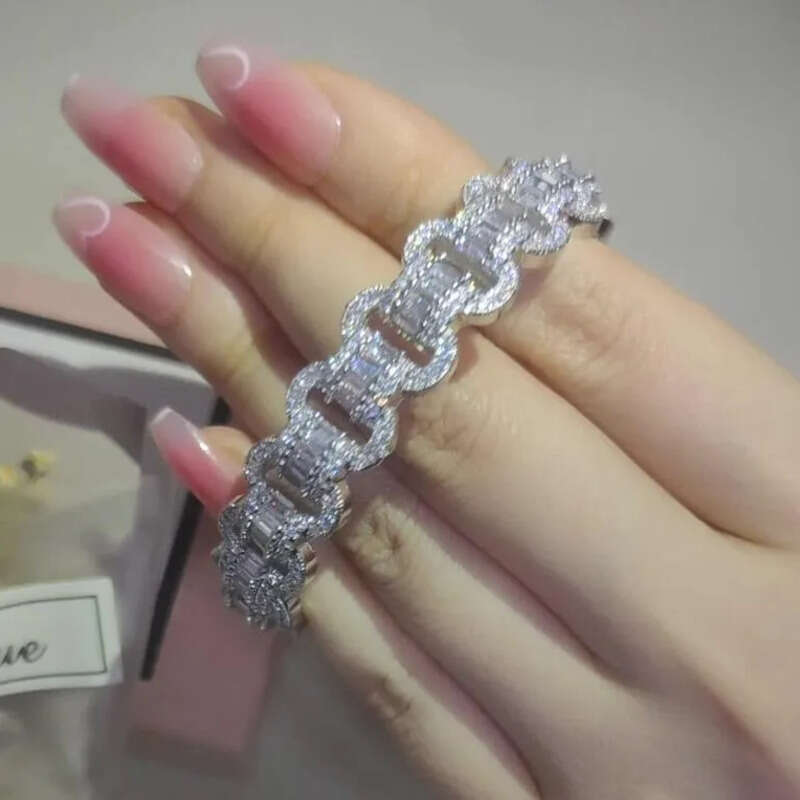 Elegent Wedding Bracelets Jewelry Sterling Sier T Princess Cut White 5A Cubic Zircon CZ Dia Gemstones Party Women Open Bangle For Lover Gift