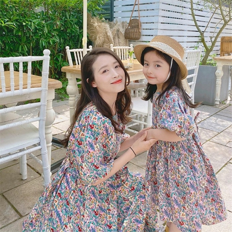 Family Matching Outfits Parent-child Wear Summer Girlfloral Skirt Mother And Women Princess Dress Family Matching Outfits Mommy And Me Clothes Dress 2