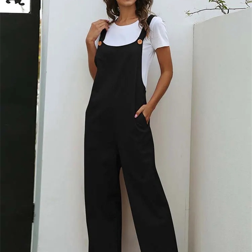 Summer Black Jumpsuit Women Loose Dungarees Overalls Wide Leg Long Ladies For 231229