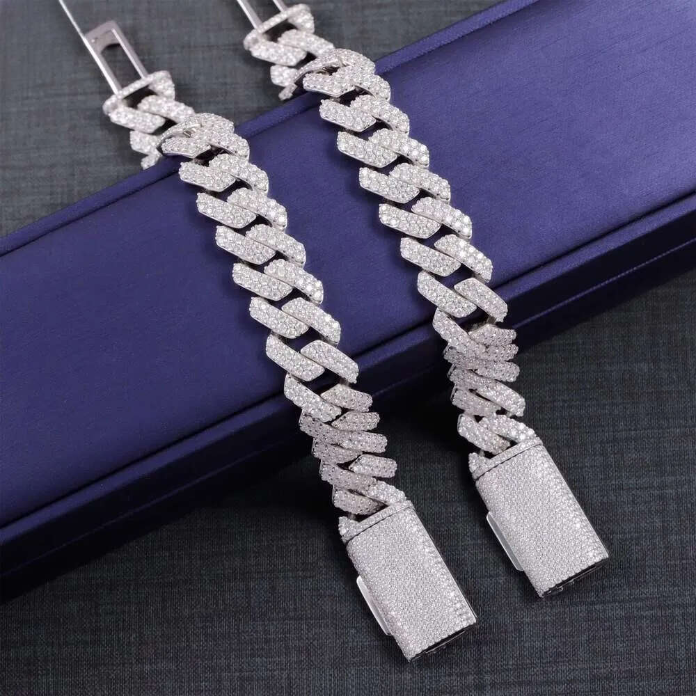 Hip Hop Jewelry 2rows 15mm Wide S Sier VVS Moissanite Iced Out Dia Cuban k Bracelet