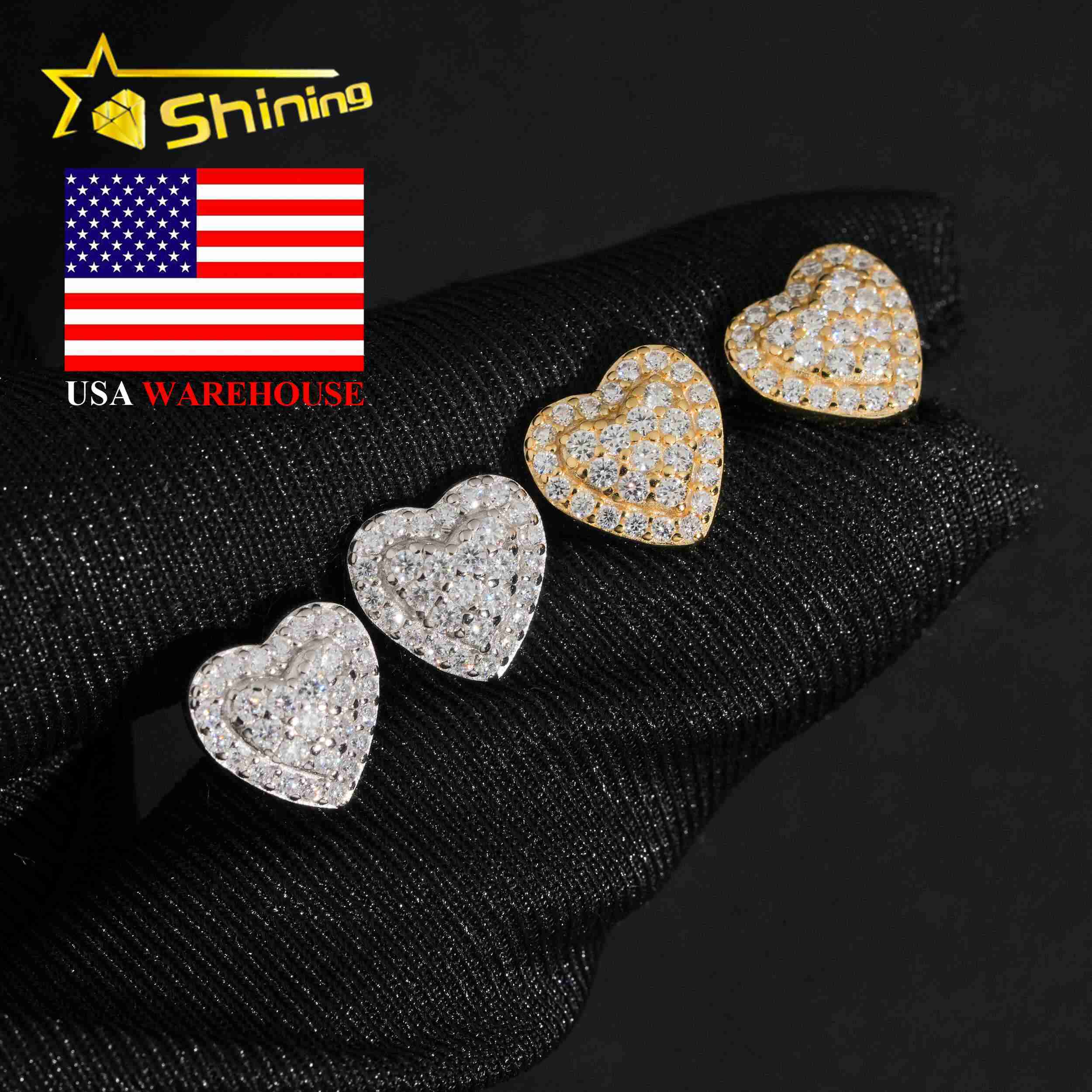 USA Warehouse Heart Shape Moissanite Earrings VVS Fine Jewelry Elegant Women 925 Silver Earrings Daily Wear Designer Earrings