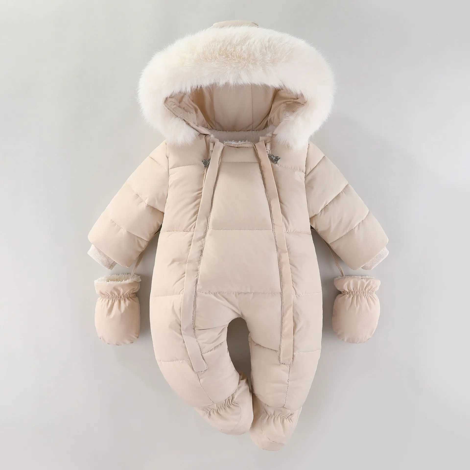YBFSKID Baby Girls Winter Jumpsuits Plus Velvet Warm Newborn Babys Overalls Infant Girls Snowsuit Toddler Romper Outerwear Coats L250930Y4UI