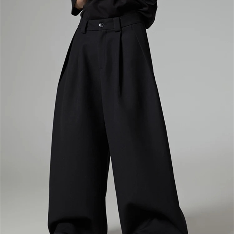 Mauroicardi Spring Autumn Oversized Long Black Flowy Baggy Wide Leg Pants for Mens Streetwear Loose Casual Soft Trousers 241116