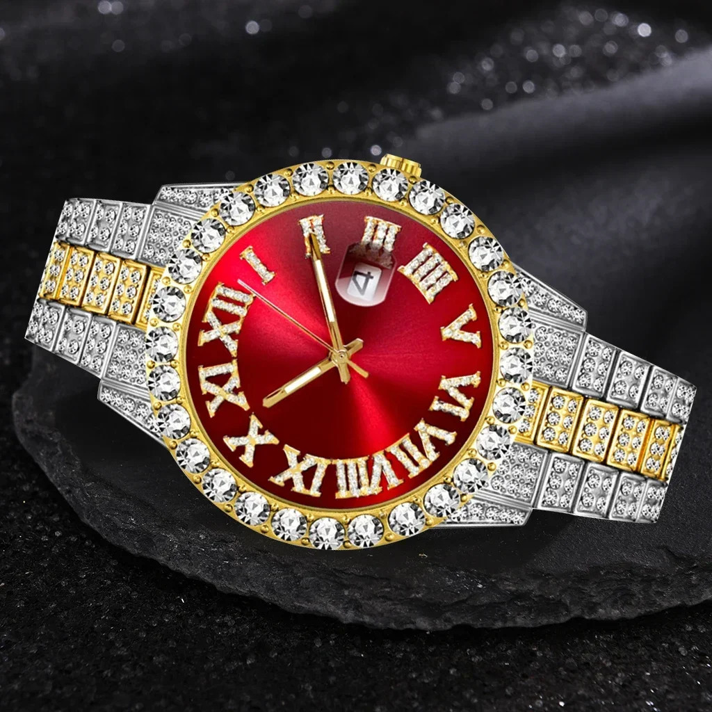 Iced Out Watch Men Full Diamond Mens Watches CZ Quartz Mens Watch Waterproof Hip Hop Male Clock Gift for Men 250928