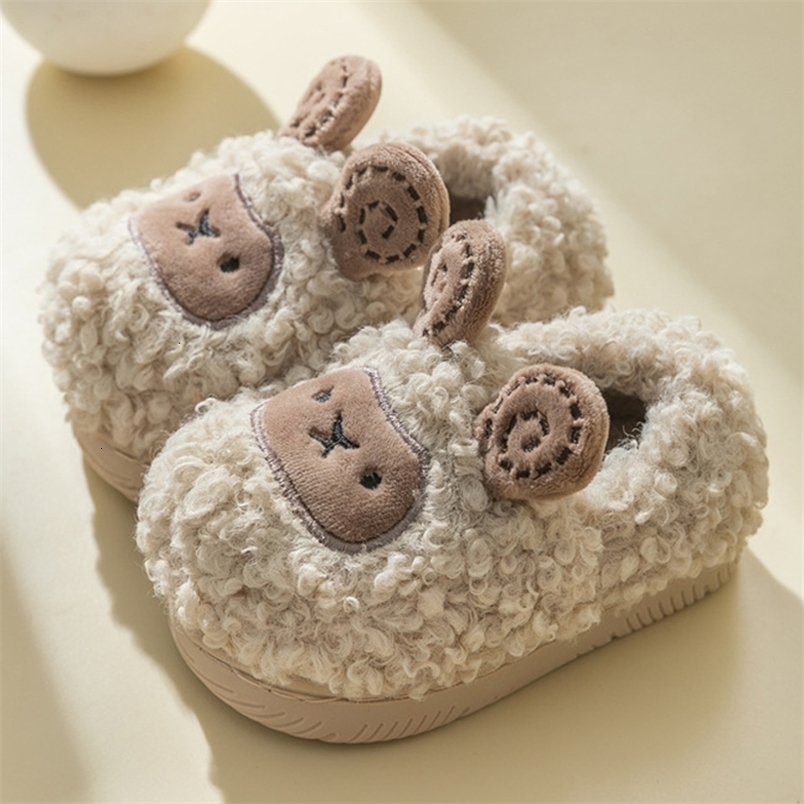 Slipper Kids Cotton-padded Home Shoes Winter Cartoon Cute Sheep House Slippers Baby Girls Warm Shoes Boys Slides 2-8Y Pantufa Infantil 230301