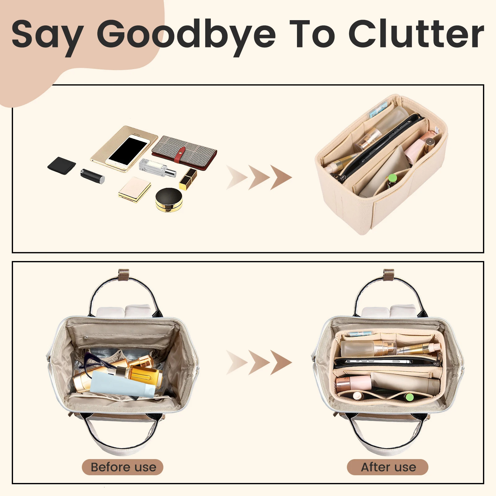 2 in 1 Felt Insert Bag Purse Organizer Insert Liner Travel Portable Makeup Bag Support Storage Bag for Most Handbag Tote 250930