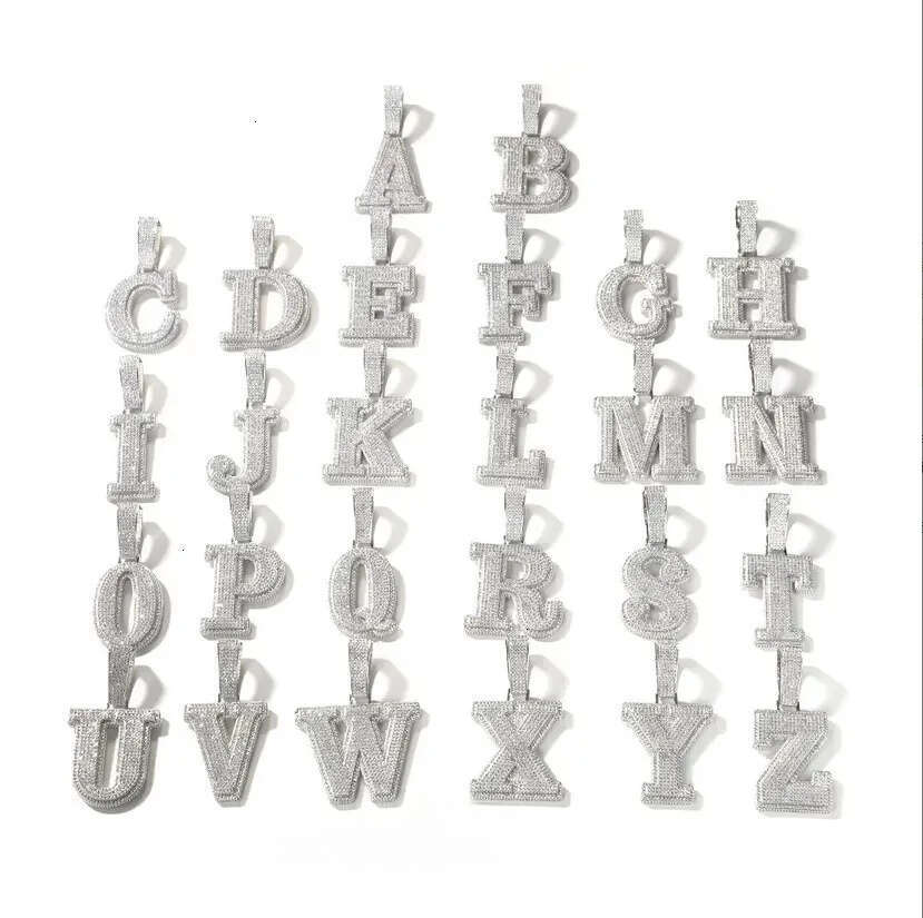 A-Z Sterg Sier Shiny Moissanite Letter Pendant with 3mm 24inch Rope Chain Jewelry for Men Women Nice Gift