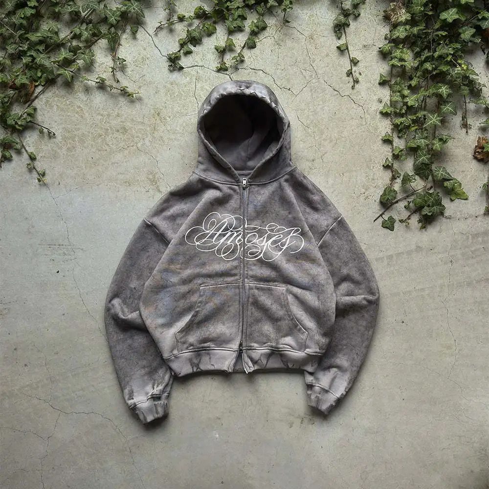 2025 American Retro Fashion Street Striped Letter Printed Zipper Hoodie Long Sleeved Sweatshirt Men and Women Sports Top 250929