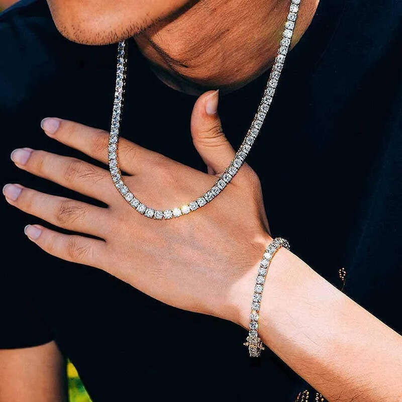 Chain For Women Plated Gold 5MM Wide 1 Row CZ Dia Tennis Bracelet Necklace Men Rapper Hip Hop Designer Jewelry Woman Luxe Christmas Gift