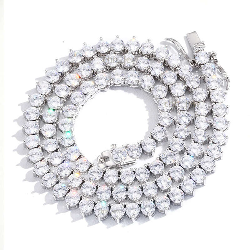 1 Row 4mm Wide 3 Prong CZ Dia Necklace For Women Stainless Steel Plated Gold Tennis Chain Hip Hop Bracelet Designer Jewelry Woman Valentines Day Gift