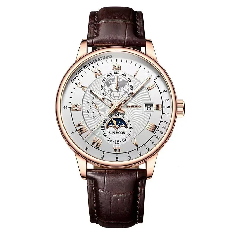 2025 Mens Watch Chronograph Moon Phase Pattern Luminous Top Sport Male Wristwatch Leather Men Quartz Watches Casual Clock 250928 - view 7