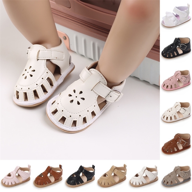 First Walkers Infant Baby Shoes Baby Boy Girl Shoes Toddler Flats Summer Sandal Flower Soft Rubber Sole Anti-Slip Crib Shoes First Walker 230314