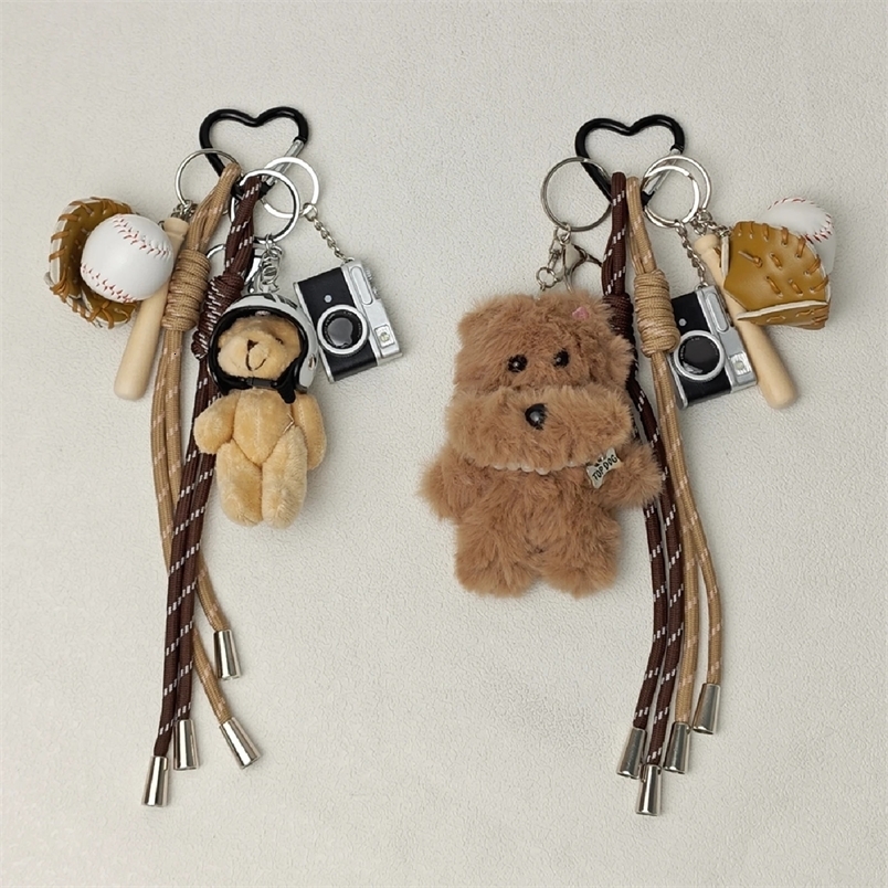 Cute Cartoon Plush Doll Bag Pendant Dog Rabbit Bear Camera Keychain Accessories Gift 250422