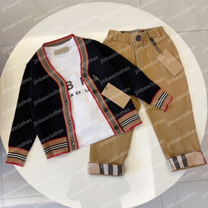 kids designer clothes Children's sweater set top baby winter T-shirt three piece suit girl boy coat clothe luxury New child Sweater coats sets Size 90cm-150cm ST537