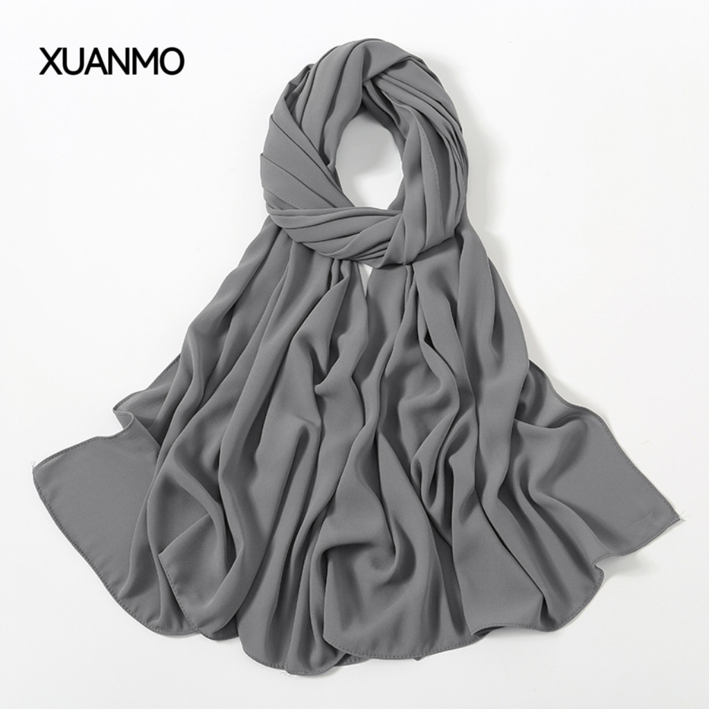 K1989 New high-quality solid color random chiffon long scarf tweezers corner right angle edge versatile scarf