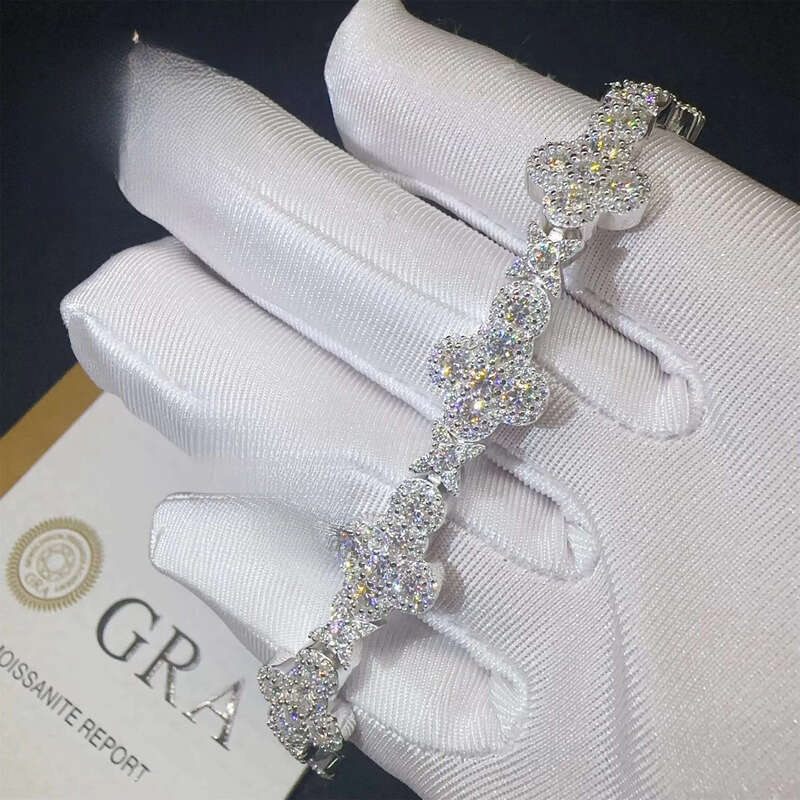 Popular New Arrivals Bulk Stock 10mm 13mm Sier Iced Out Hip Hop Jewelry VVS1 Moissanite Dia Cross Cuban Bracelet Men