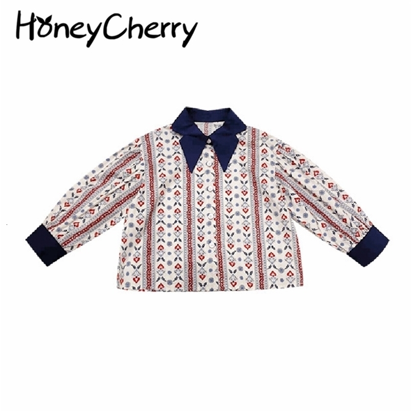 Girls' long-sleeved shirt spring children's clothing little girl retro floral kids clothes 210702
