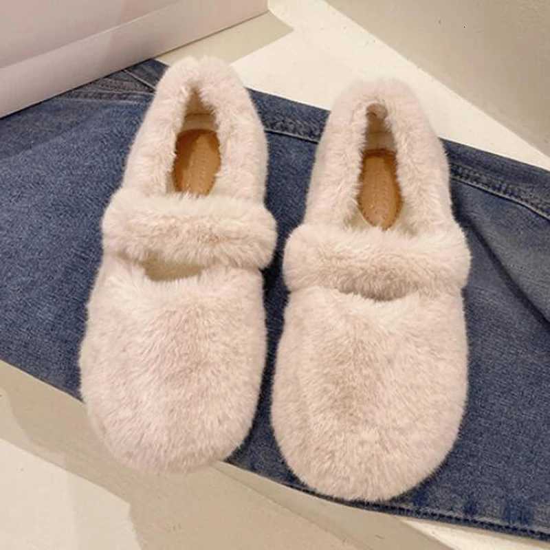 2025 Fairy Fur Belt Mary Jane Shoes Woman Winter Cotton Ballets Rabbit Hair Loafers Femme Warm Fluffy Fur Flats Ladies Mocasines Z250929