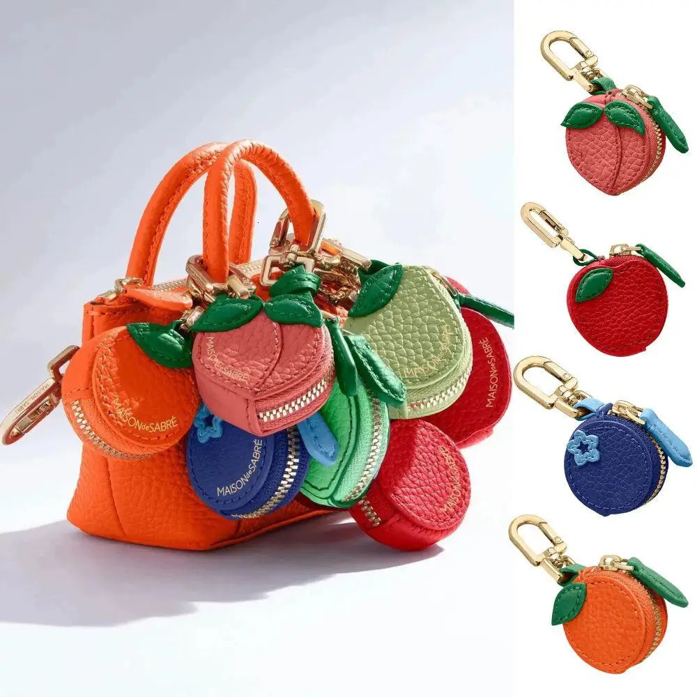 Fashion Cute Fruit Shape Coin Purse Apple Peach Tangerine Coin Bag Keychain Fruit Keychain Zipper Korean Style Earphone Bag 250930