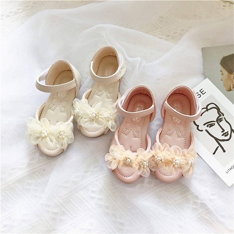 Sandals Summer Baby Girls Flower Pearl Crystal Fish Mouth Sandals Flat Heels Kids Slip On Pearl Children Wedding Princess For Childerns 230515