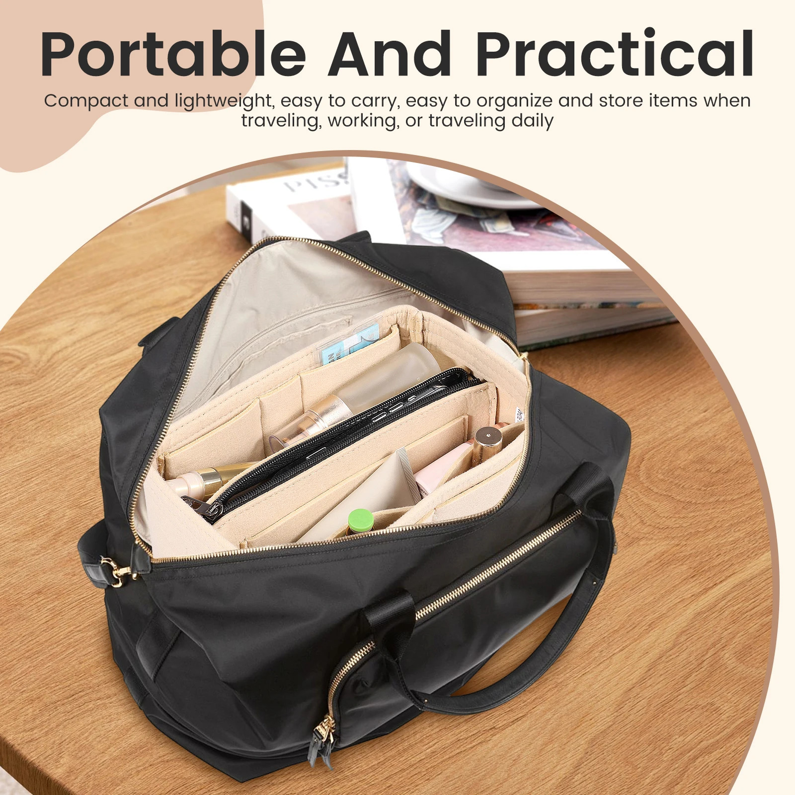 2 in 1 Felt Insert Bag Purse Organizer Insert Liner Travel Portable Makeup Bag Support Storage Bag for Most Handbag Tote 250930
