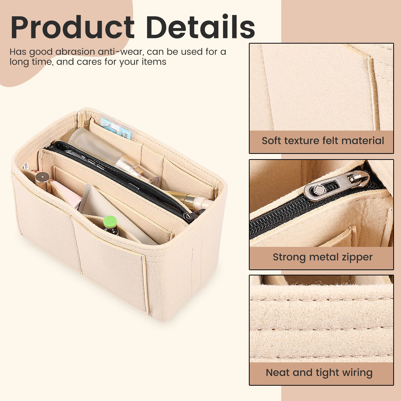 2 in 1 Felt Insert Bag Purse Organizer Insert Liner Travel Portable Makeup Bag Support Storage Bag for Most Handbag Tote 250930