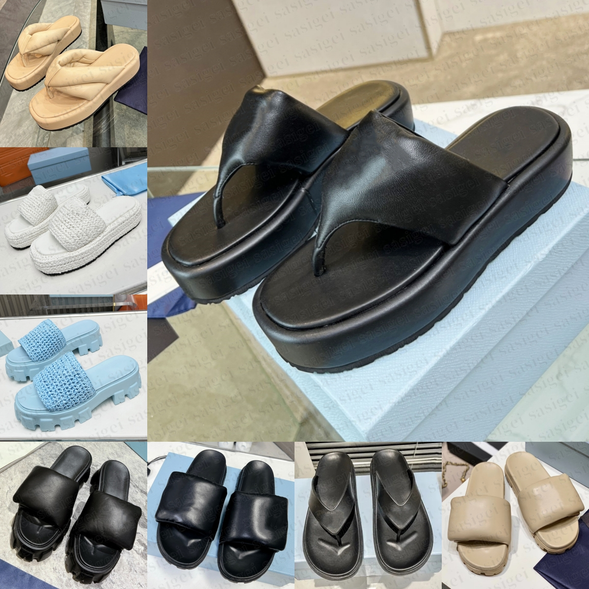 Designer Soft Padded Slide Monolith Foam 55mm Sandals Slides Slippers Women Triangle Slipper Label Jelly Sandal Nappa Rubber Womens Black Leather Strap Desert Blue
