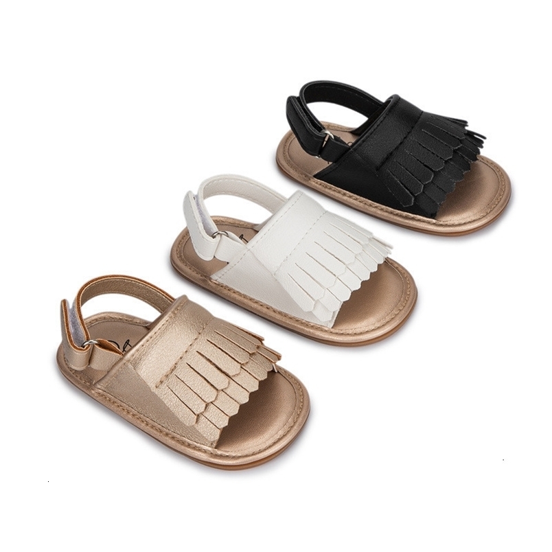 Sandals Summer Baby Sandals Baby Girl Shoes Flats PU Gold Anti-Slip Rubber Sole Tassel born First Walker Toddler Girl Sandals 230515