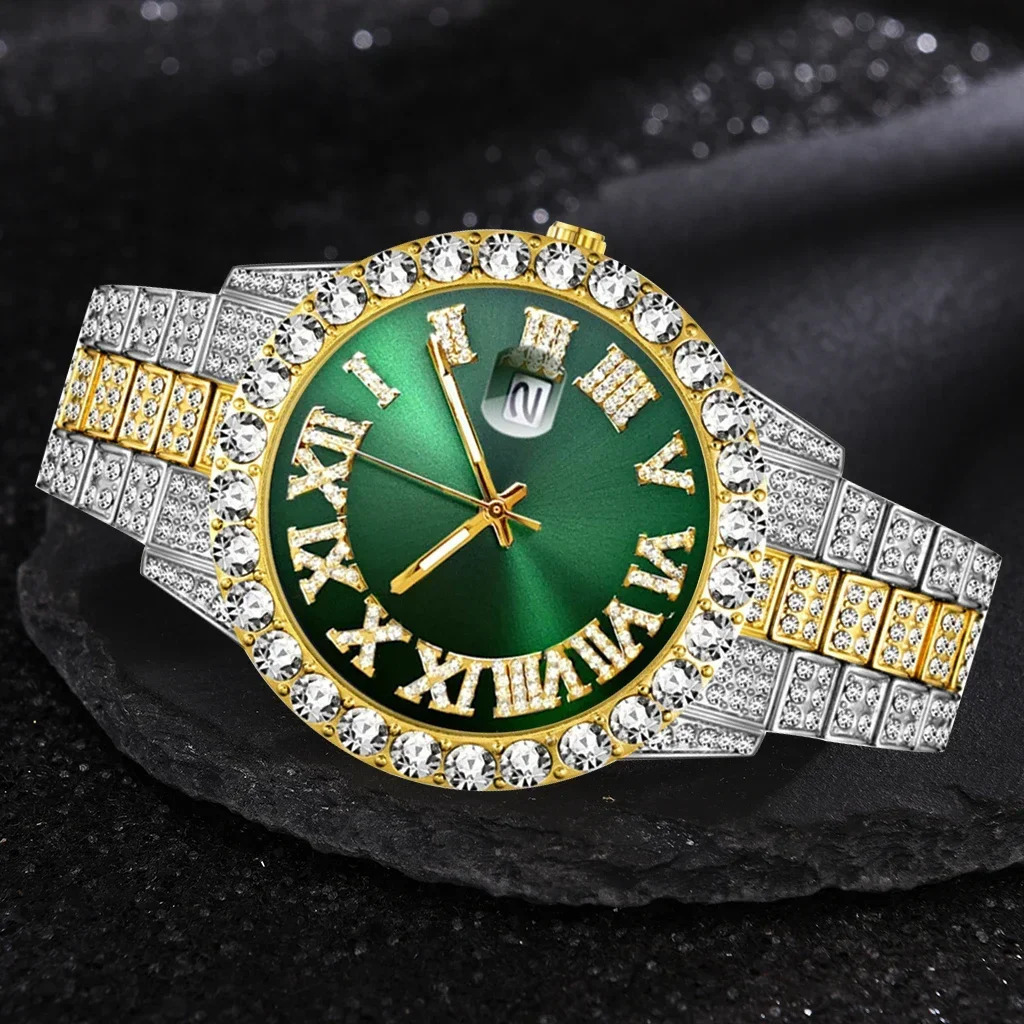 Iced Out Watch Men Full Diamond Mens Watches CZ Quartz Mens Watch Waterproof Hip Hop Male Clock Gift for Men 250928