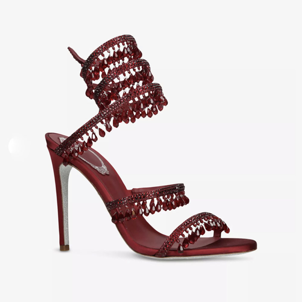 Black Crystal Chandelier high-heeled sandals 95mm luxury diamond serpentine wrapped Roman high heels Rhinestone Silver designer banquet dress shoes34-43