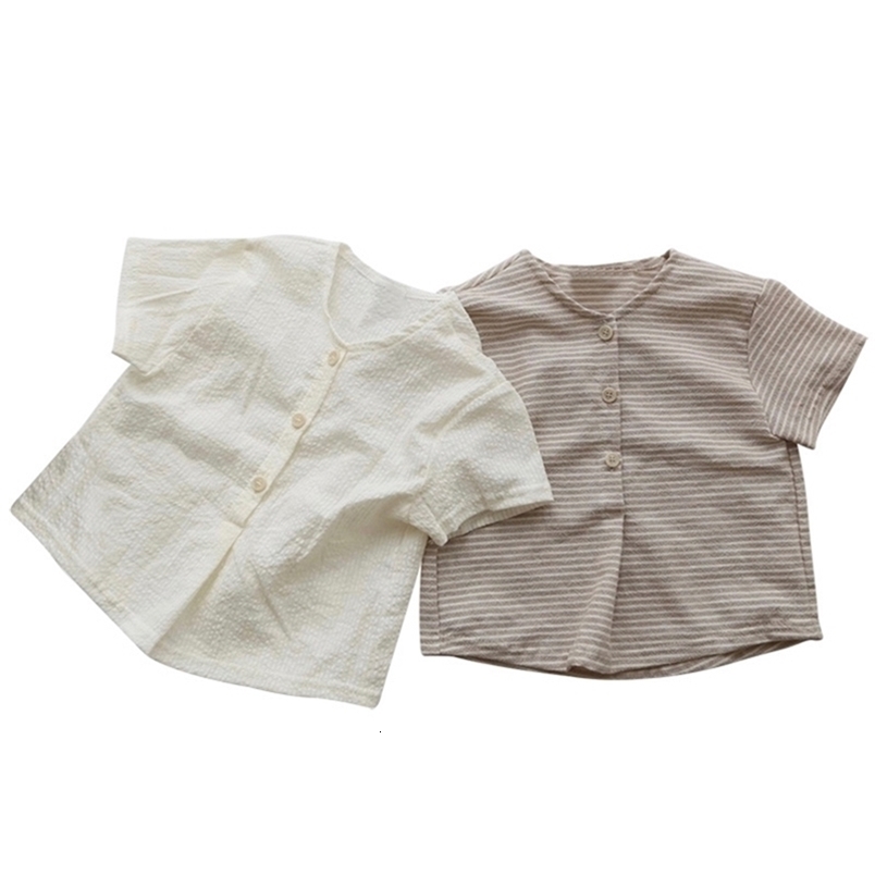 Korean children's clothing v-neck pleated tops for boys and girls style thin summer breathable short sleeves 1017 19 210622