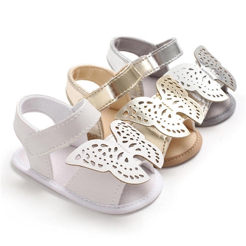 Sandals Baby Shoes Girl Summer Sandals Soft Anti-Slip Sole Big Butterfly Gold Silver Hook loop Light Crib born First Walker Shoes 230515