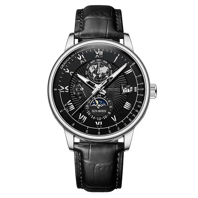 2025 Mens Watch Chronograph Moon Phase Pattern Luminous Top Sport Male Wristwatch Leather Men Quartz Watches Casual Clock 250928 - view 5