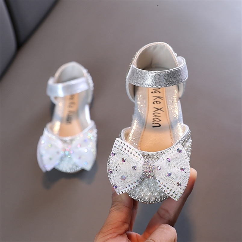 Sandals Summer Girls Sandals Fashion Sequins Cute Bow Little Girl Shoes Kids Princess Shoes Soft Bottom 230421