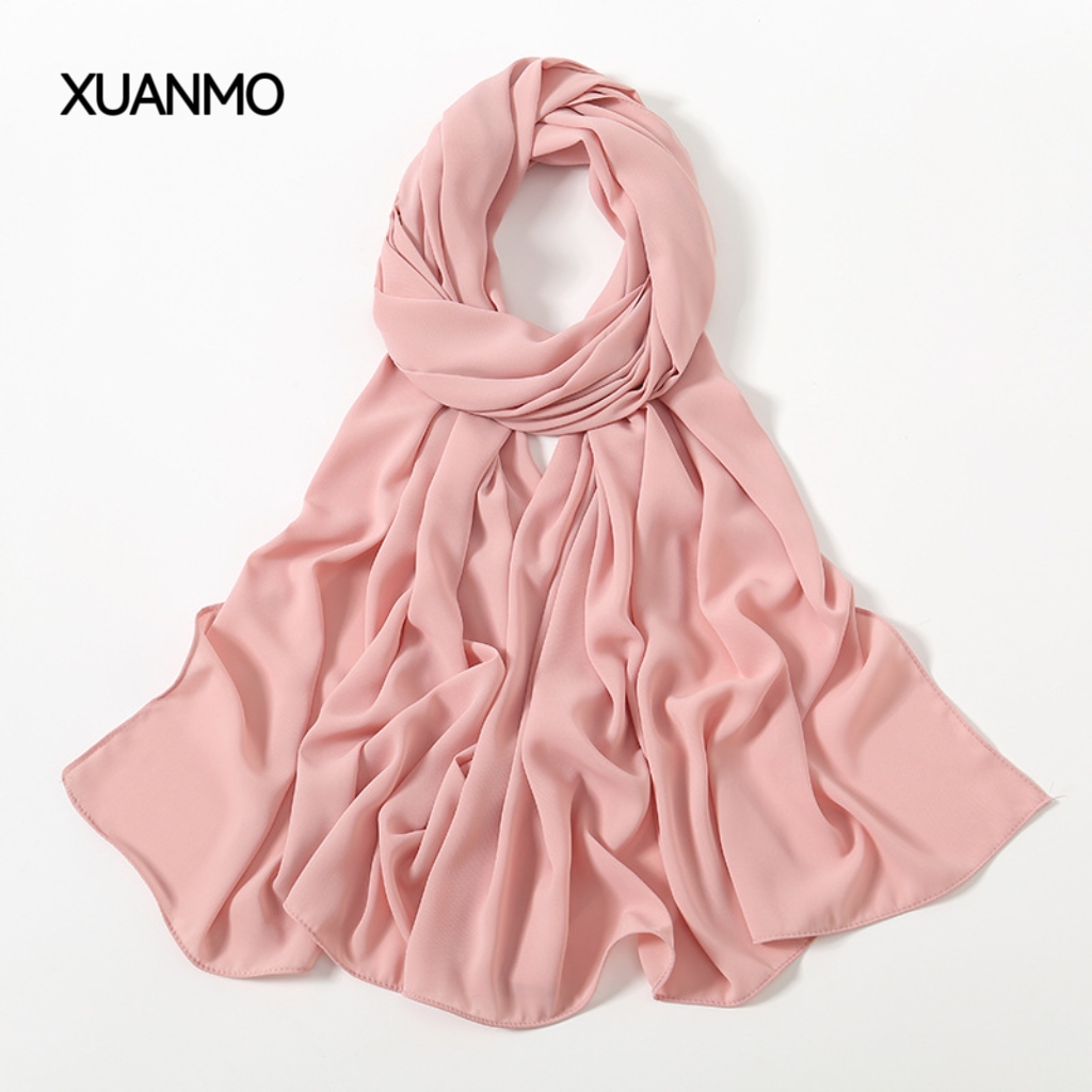 K1989 New high-quality solid color random chiffon long scarf tweezers corner right angle edge versatile scarf