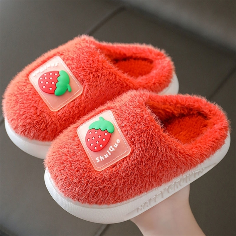 Slipper Autumn Winter Children Home Slipper Girls Fruit Indoor Fleece Fur Warm Baby Slippers Boys Kids Casual Shoes 230301